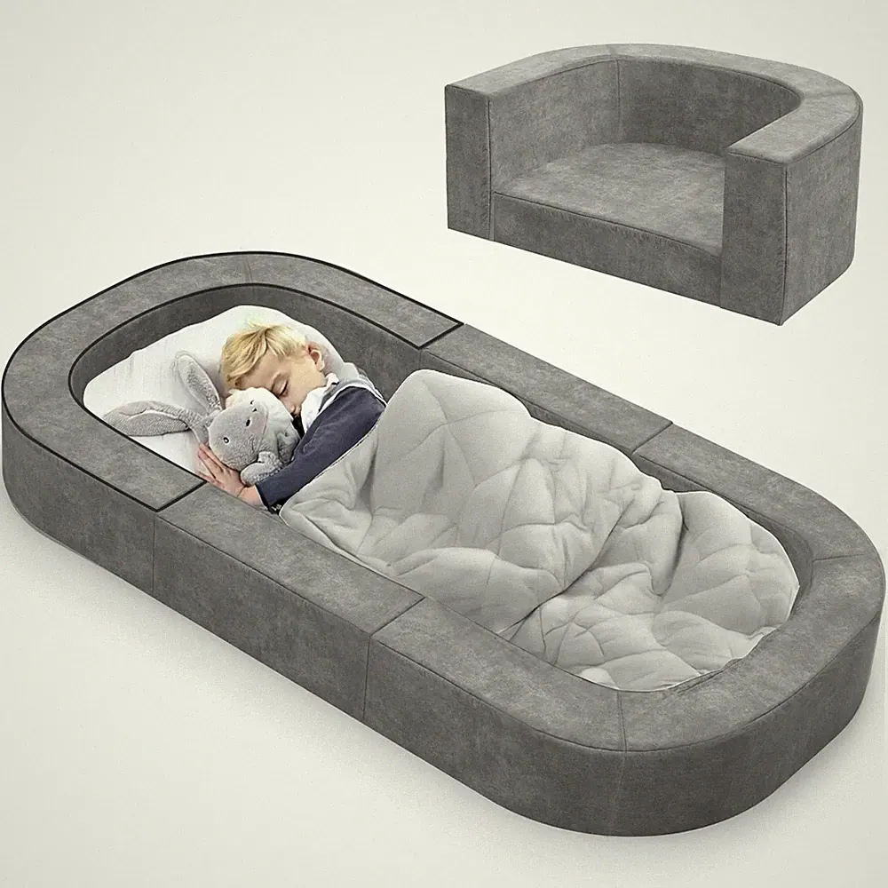 3-in-1 Toddler Floor Bed, Portable Toddler Travel Bed, Lounger and Sofa for K...