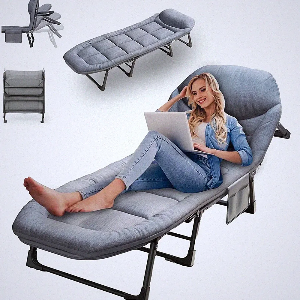 Adults Camping Cot Recliner Folding Bed With Pillow Adjustable For Travel Office