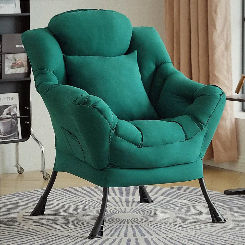 Comfy Dark Green Lazy Chair with Pillow for Living Room, Bedroom, Office
