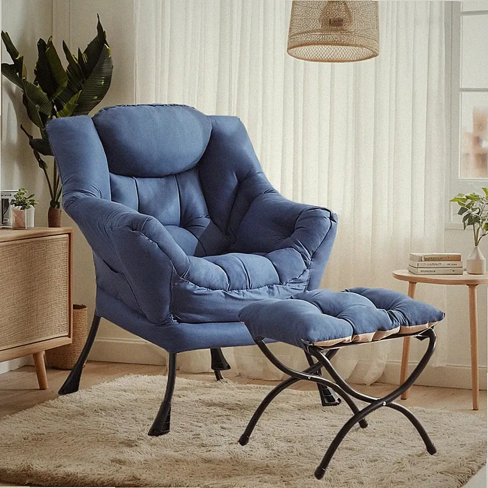 Cozy Royal Blue Lazy Chair with Ottoman for Living Room or Office