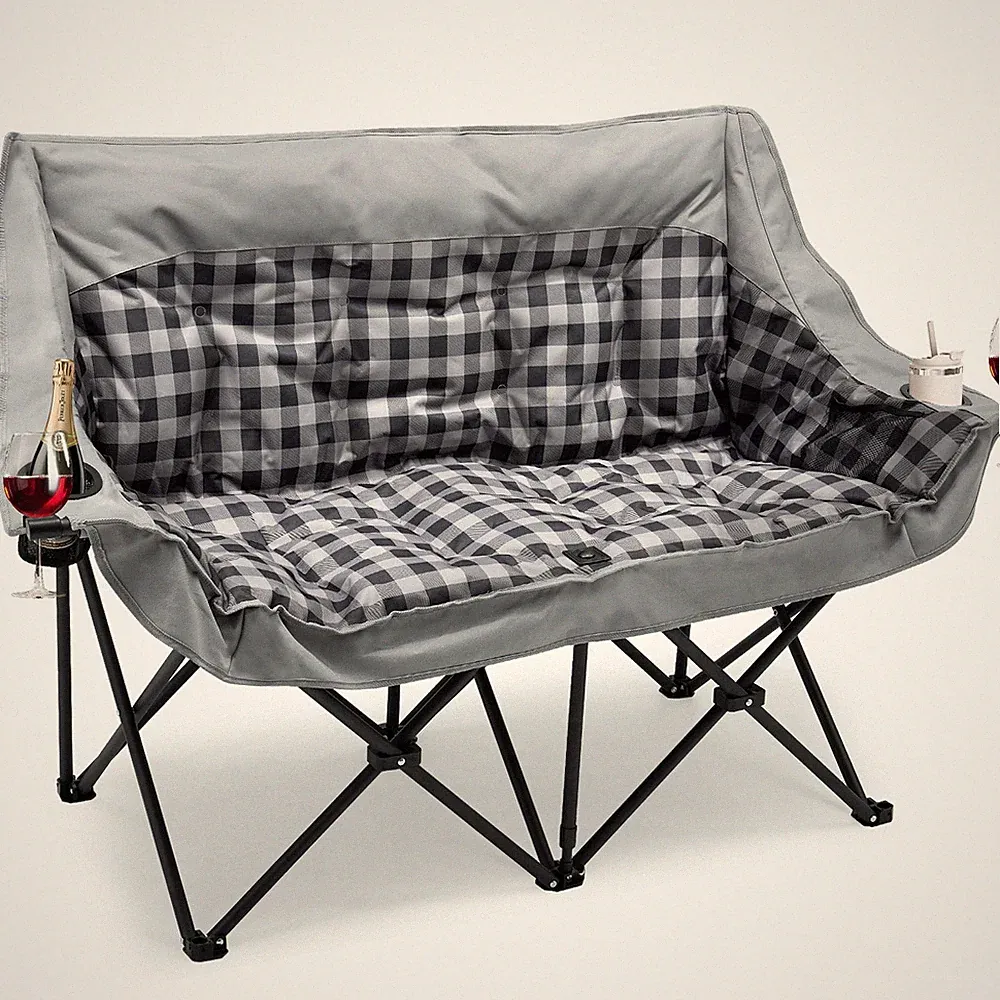 Double Camping Chair with 3" Padding - Two-Person Folding Loveseat Design