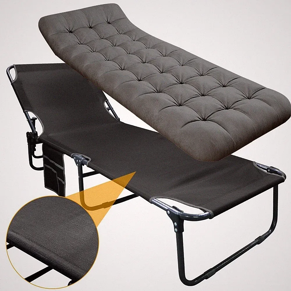 Folding Camping Cot Patio Lounge Chair 4-Reclining Position For Outdoor & Indoor