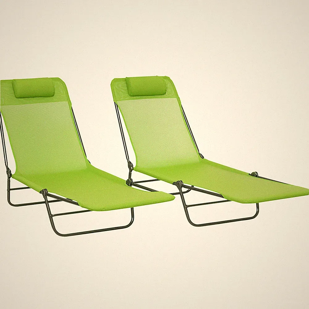 Folding Recliner Chairs, 2-Pack, Breathable Fabric, Portable Use, Green
