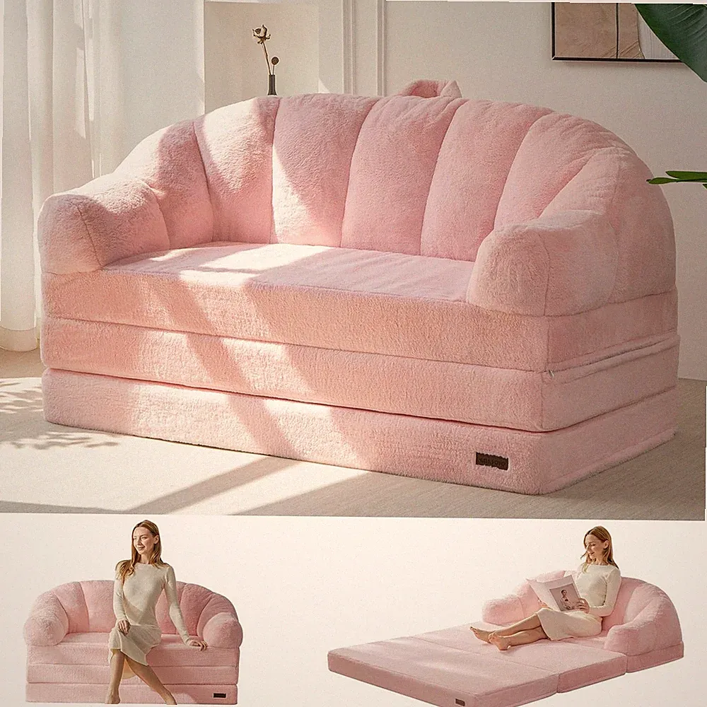 Folding Sofa Bed, 2 in 1 Convertible Sofa to Lounger Comfy Loveseat Bean Bag Cha
