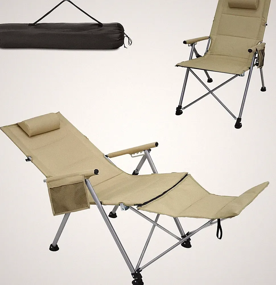 Heavy Duty Foldable Reclining Camping Chair with Footrest for Outdoor Use