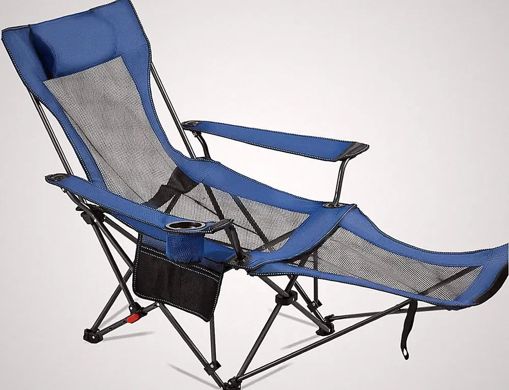 Heavy Duty Portable Camping Chair Reclining Foldable Blue