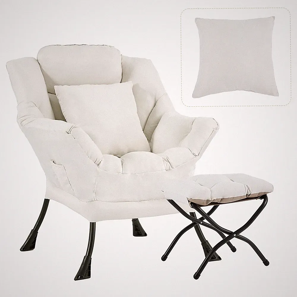 Lazy Chair with Ottoman, Large Accent Chair with Ottoman and a Throw Pillow,...