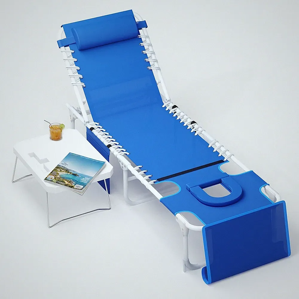 Lounge Chairs Outdoor Folding Portable Adjustable Beach Chair with Small Table