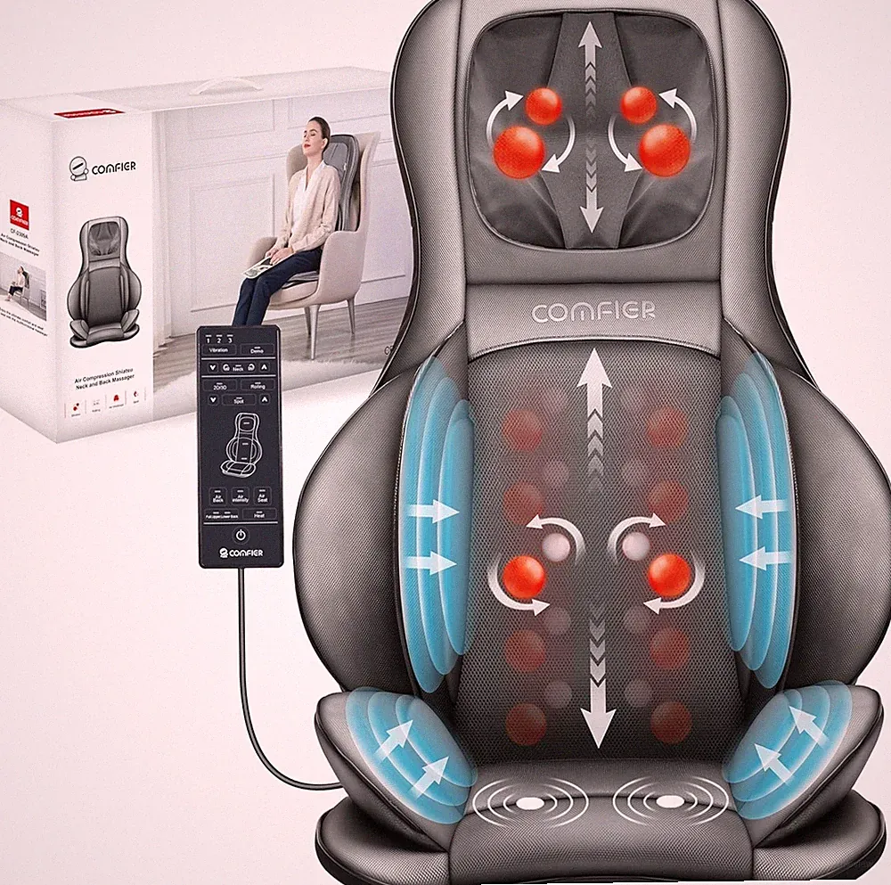 Massager Chair with Heat, Shiatsu Neck Back Massager Portable with Compress & Ro