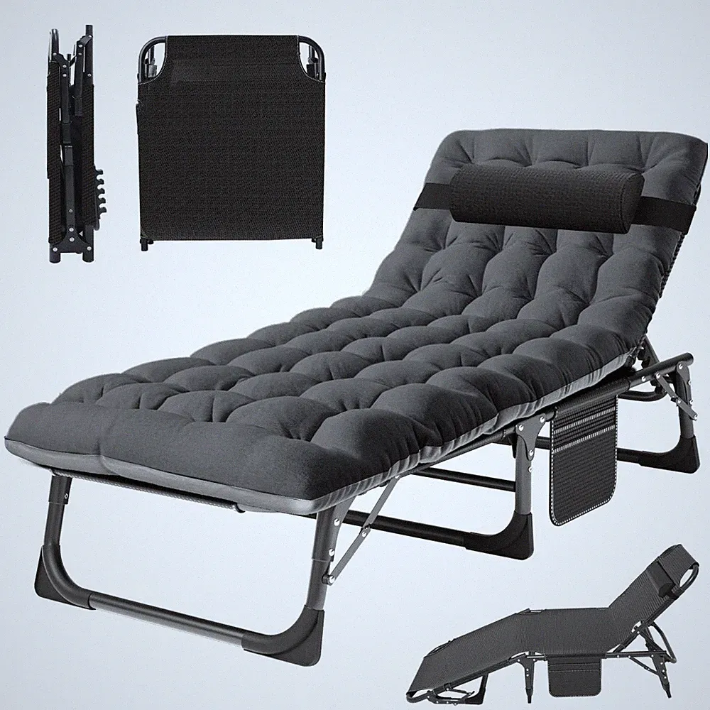 MOPHOTO Adjustable 4-Position Cots Reclining Folding Chaise & Pillow for Camping
