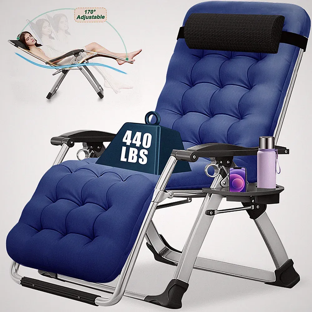 MOPHOTO Folding Lounge Chair Zero Gravity Chair Patio Recliner W/Thick Mattress