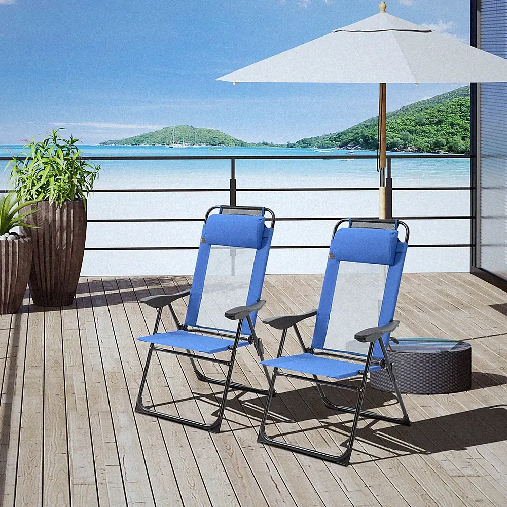 Outsunny Set of 2 Portable Folding Recliner with Adjustable Backrest