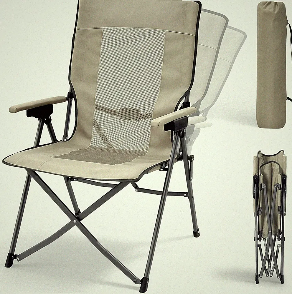 Oversized Portable Reclining Camping Chair with Adjustable Backrest