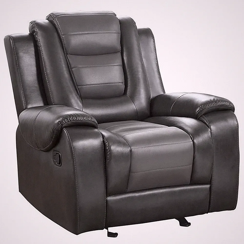 Pemberly Row Faux Leather Glider Reclining Chair in Light Gray/Dark Gray