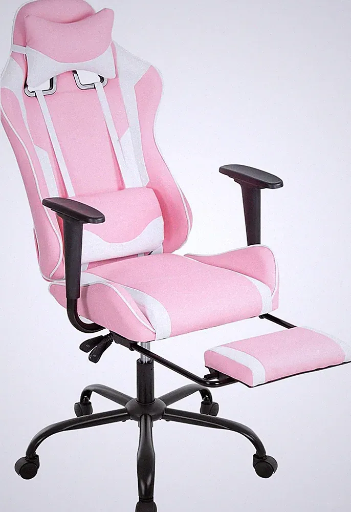 Pink Ergonomic Gaming Chair with Lumbar Support and Footrest for Office Use