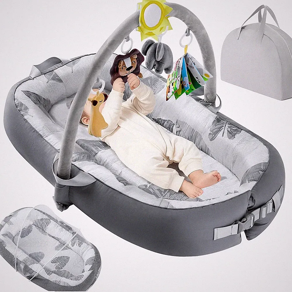 Portable Baby Lounger For Travel,Breathable & Comfortable 100% Cotton Infant Lou