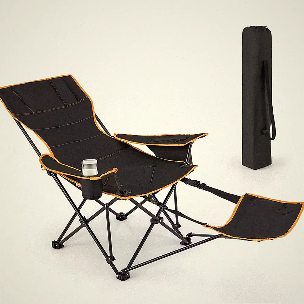 Portable Folding Outdoor Recliner Camping Chair with Removable Footrest and Adju
