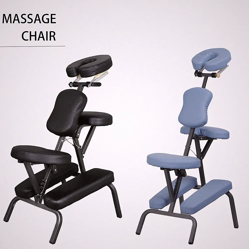 Portable Massage Chair PU Leather Pad Travel Tattoo Spa Salon Chair Black/Blue