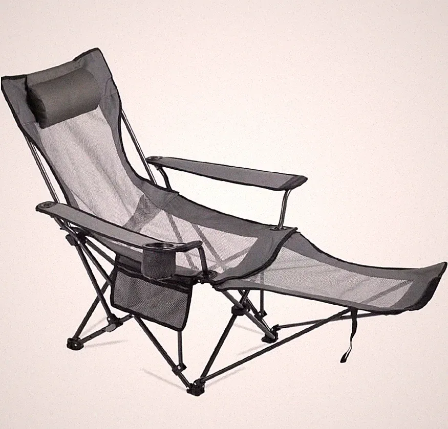 Portable Reclining Camping Chair for Adults Heavy Duty Gray Foldable