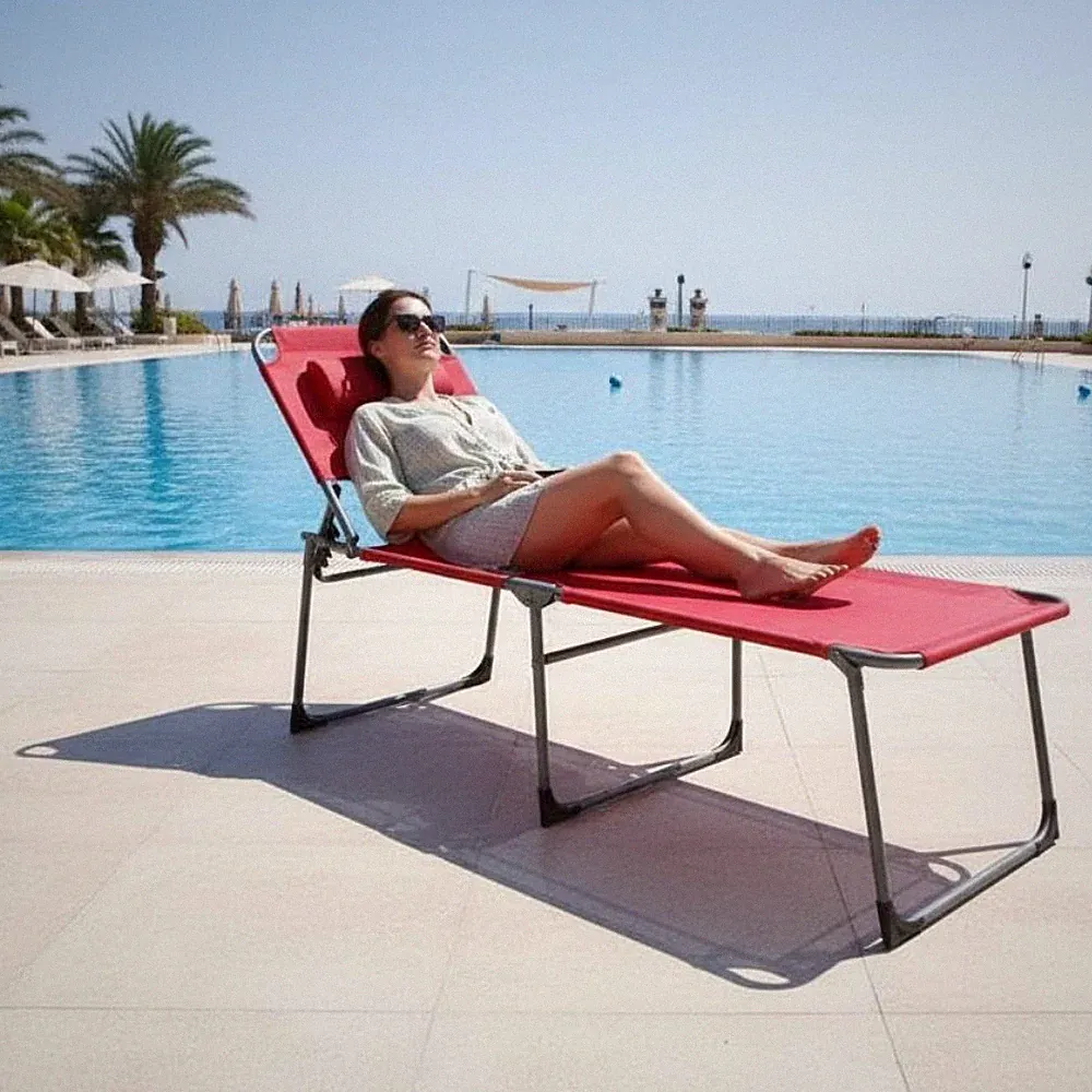 Portable Tanning Chair W/ Face Hole & 5-Position Recline, Beach Lounge W/ Pillow