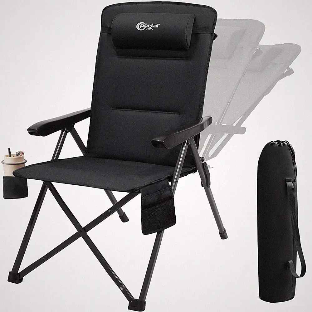 Reclining Camping Chair with Adjustable Back Folding Camp Recliner for Adults...