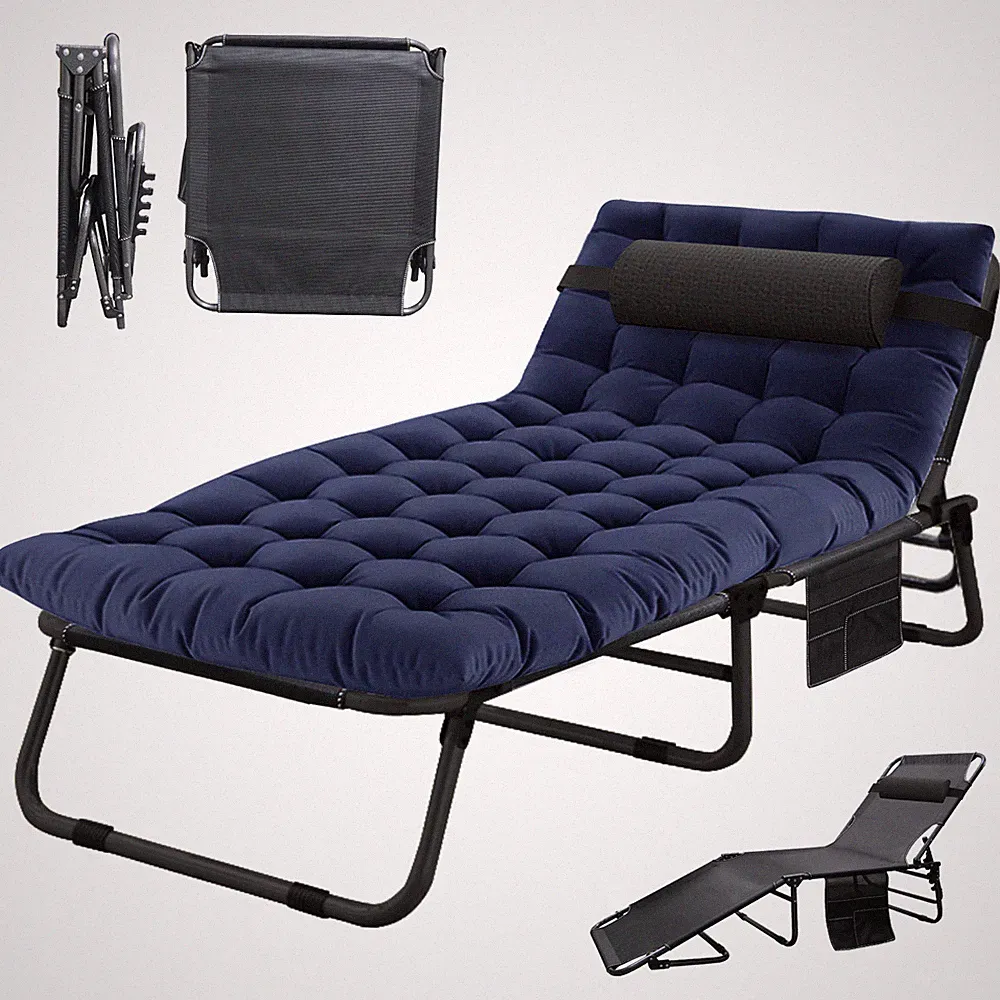 SLSY Portable Folding Camping Cot Reclining Chaise Patio Lounge Chairs w/ Mat