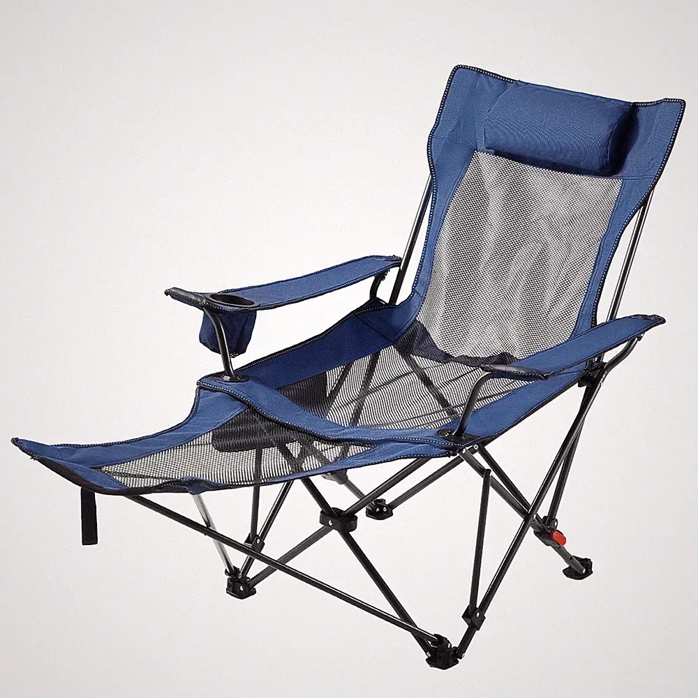 Uimoso Portable Folding Reclining Camping Chair for Adults, Heavy-Duty, Blue