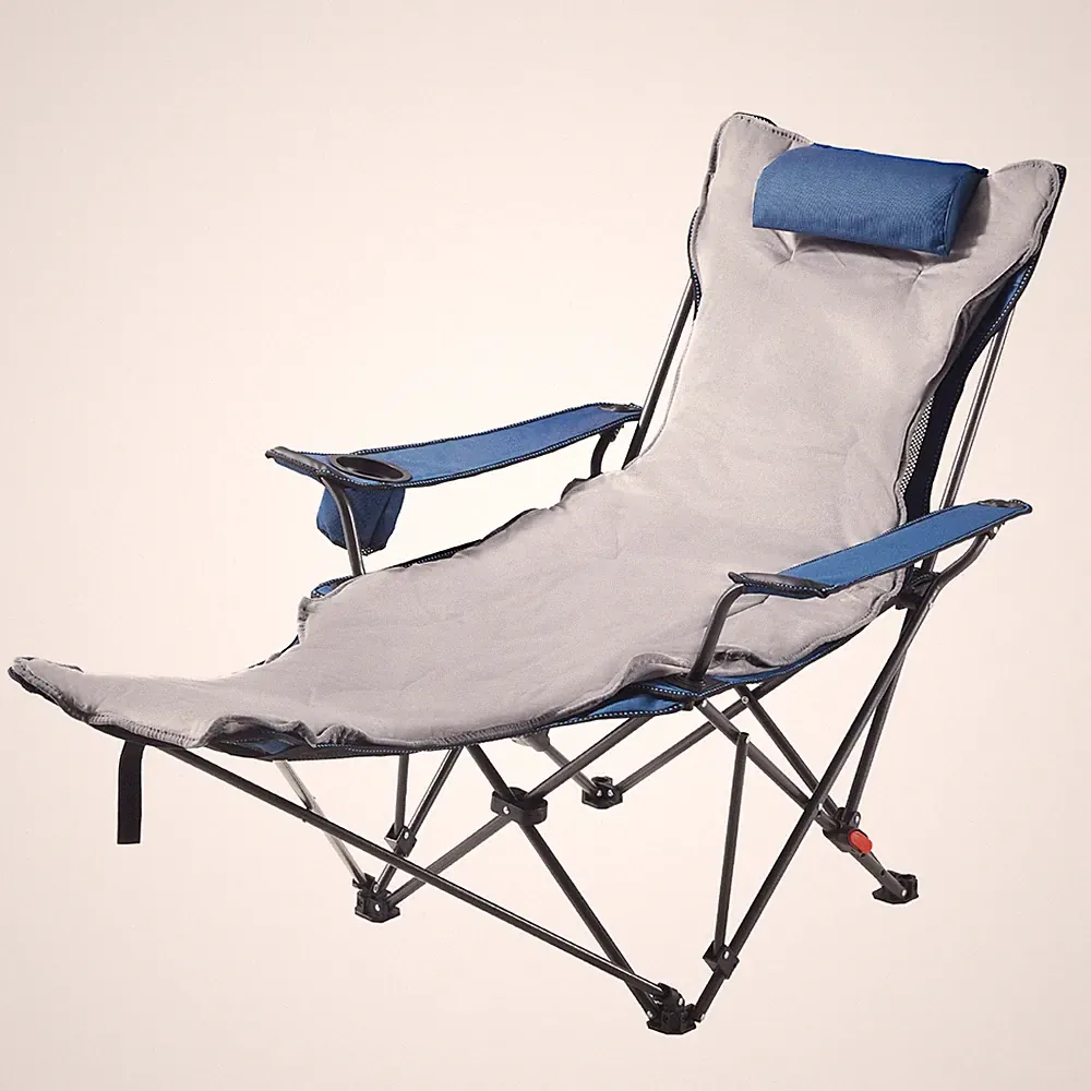 Uimoso Portable Reclining Camping Chair with Footrest & Cushion - Blue