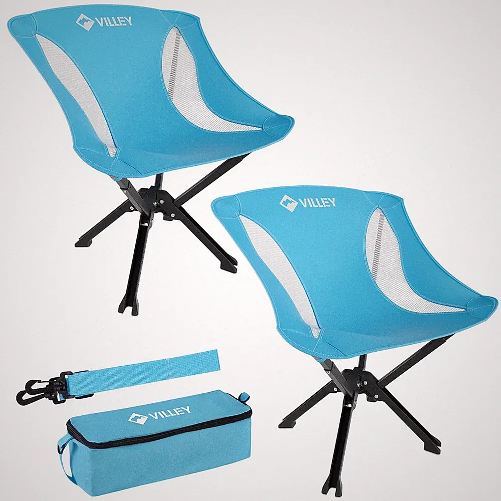 VILLEY Portable Folding Chairs 2 Pack Lightweight Camping Chair Supports 330 LBS