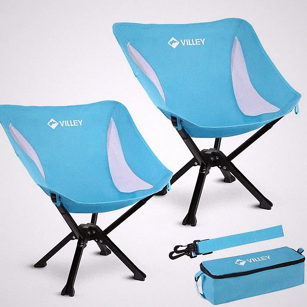 VILLEY 2 Pack Portable Folding Chairs Lightweight Camping Chair Supports 330 LBS
